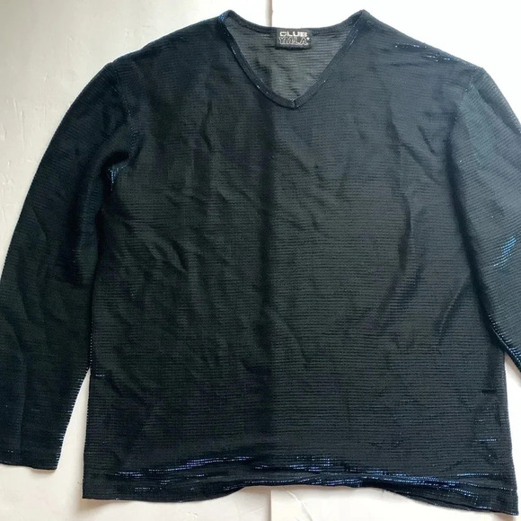 Vintage Club YMLA Women’s Sheer Metallic V-Neck Top Blue Large - Picture 4 of 6